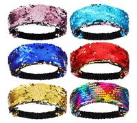 MUCKLILY 6pcs Reversible Sparkly Sequin Headbands for Women and Girls Elastic Stretch Hair Accessories Colorful Gradient Design