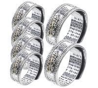 MUCKLILY 6pcs Vintage Feng Shui Rings for Men Smooth Metal Finger Jewelry Lucky Protective Statement Rings with Unique Tibetan Buddhist Design