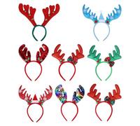 MUCKLILY 8pcs Christmas Headband Antlers Hair Design Pack Includes Reversible Antlers Headbands Red Green Reversible and Shiny Red Green Bows for Xmas Party Wear Random Color