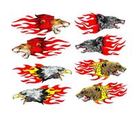 MUCKLILY 8Pcs Flame Theme Car Decals Lion Eagle Wolf Cheetah Reflective Auto Stickers Self-Adhesive Vehicle Decor for Rearview Mirror Doors Parking