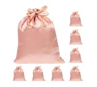 MUCKLILY 8pcs Small Satin Drawstring Bags for Jewelry Hair Tools Travel Toiletry Pouches Light Gold Color Portable Organizer with Silky Smooth Texture for Party Favors