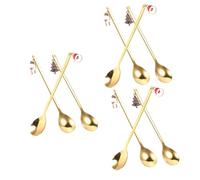 MUCKLILY 9 pcs Christmas Dessert Scoops Portable Cake Spoons with Gold Tree Santa Reindeer Pendants Ergonomic Handle for Holiday Tableware and Party Mixing