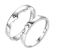 MUCKLILY Adjustable Open Band Couple Rings Sun and Moon Engraved Design for Men and Women Stylish Celestial Jewelry Gift for Lovers
