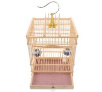 MUCKLILY Bamboo Rectangular Bird Cage with Removable Tray for Small Birds and Parrots, Natural Habitat Design, Hanging Hook, Suitable for Indoor and Balcony Use, Elegant Vintage Style