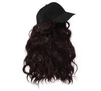 MUCKLILY Baseball Cap with Attached Deep Brown Long Curly Wig, Black Visor Hat for Women, Unisex Hat with Hair Extension for Outdoor Sports and Casual Wear