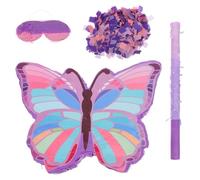 MUCKLILY Butterfly Party Piñata Set for Birthday, Purple Butterfly Theme Piñata with Stick, Blindfold and 50G Confetti, Party Decoration and Candy Smash