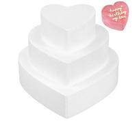 MUCKLILY Cake Dummies Craft Foam 3pcs White Polystyrene Foam Heart Shaped Model for Decorating Practice and Cake Stacking Teaching, Reusable for Weddings and Bakery Display