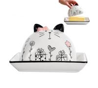 MUCKLILY Cartoon Cat Butter Dish with Lid 5.83X4.72X3.74In Ceramic Butter Holder for Kitchen Countertop Keeps Fresh and Spreadable
