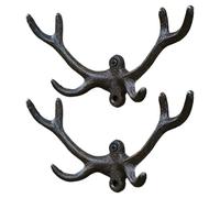 MUCKLILY Cast Iron Rustic Deer Antler Vintage Coat Hanger Wall Hook 2pcs | Black Finish, Mounting Hardware Included, Farmhouse Spaces and Cabins, Easy Wall Installation, Multi Functional Storage