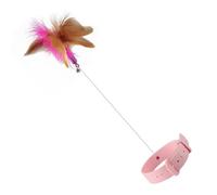 MUCKLILY Cat Collar Teaser Stick, Adjustable Silicone with Artificial Feather, Pink, Bite Resistant Interactive Play for Cats and Kittens, Home Exercise