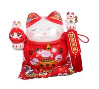 MUCKLILY Ceramic Maneki Neko Luck Cat Piggy Bank Red Japanese Lucky Money Cat Coin Container for Home Decor Feng Shui Statue gift for for for for for for for Year and Housewarming