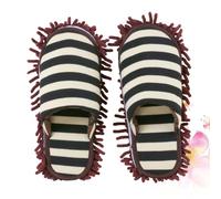 MUCKLILY Chenille Cleaning Slippers Cover, Mop Small Coffee Stripe Shoes | Cotton Cloth and Chenille Fibre, Home Cleaning Use, for Glass and Wood Floors, Creative Unisex Shape