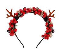 MUCKLILY Christmas Deer Antler Headband with Red Faux Berries Elegant Reindeer Costume Hair Hoop for Women and Teens Festive Xmas Party Accessory for Holiday Cosplay and Birthday