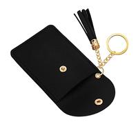 MUCKLILY Compact Small Pu Leather Card Holder Tassel and Keyring Credit Card Pouch Keychain Accessory for Daily Carry