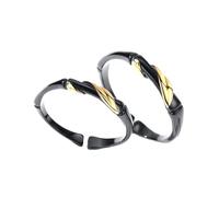 MUCKLILY Couple Ring Set Open Finger Rings for Couples Black Bamboo Design with Gold Leaf Accents Adjustable Decorative Bands for Valentine’s Day