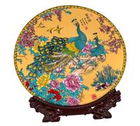 MUCKLILY Decorative Ceramic Plate 10 Inch with Gold Base Chinese Style Ceramic Art Plate for Home Décor Wine Cabinet Ornament Living Room Display