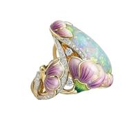 MUCKLILY Delicate with Fine Workmanship Finger Ring for Women Metal Floral Stylish Painted Design Fashionable Party and Engagement Jewellery