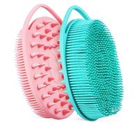 MUCKLILY Dual-Sided Silicone Body Scrubber 2-Pack Hooks Exfoliating Bath Brush for Skin Types Shower Cleaning Brush for Body Care