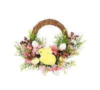 MUCKLILY Easter Egg Wreath with Lights Creative Artificial Flower Door Pendant for Indoor Outdoor Decor Festival Themed Hanging Ornament with Rabbit and String Lamp Design Non-fading Spring