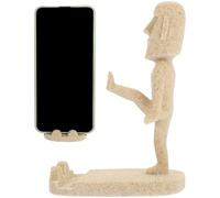 MUCKLILY Easter Island Moai Resin Phone Holder Stand for Desk and Tablets | Brown Statue Shape, Card Slot Design, Stable Base, Multi-angle Use for Office or Bedside Table