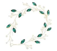 MUCKLILY Emerald Green Rhinestone Bridal Headband Artificial Pearls, Handmade Wedding Hair Accessory for Bride, Elegant Pearl and Crystal Headpiece for Bridal Hair