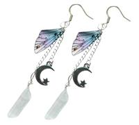 MUCKLILY Fairy Moon Charm Crystal Earrings for Women Silver Butterfly Wing Drop Dangle Jewelry Lightweight Alloy Long Chain Earrings for Birthday Wedding Party Festival Accessories