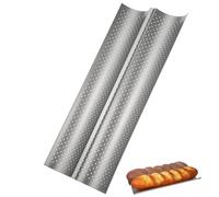 MUCKLILY French Bread Baguette Baking Tray Wave Mould Silver Small Size 2 Slots Kitchen Bakeware Bread Stick Pan Suitable for Oven and Home Baking