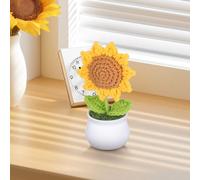 MUCKLILY Handmade Knitted Sunflower Ornament in Woolen Yarn and Plastic, Realistic Beauty with Versatile Decoration for Car Dashboard and Desk, Crochet Potted Flowers for Home Decor Charm