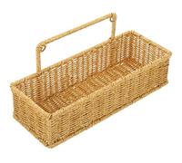 MUCKLILY Imitation Rattan Woven Storage Basket with Handle and Adhesive Hook Bathroom and Kitchen Organizer Space-Saving Single-Layer Design for Toiletries and Essentials