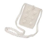 MUCKLILY Knitted Pearl Crossbody Bag for Women, Portable Mini Shoulder Handbag in Light Beige, Stylish Woven Storage Pouch for Daily Use and Travel