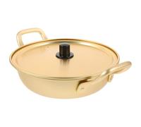 MUCKLILY Korean Ramen Pot 18cm Yellow Aluminum Noodle Pot Lid Double Handle for Kitchen Cooking