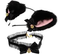 MUCKLILY Lace Cat Ears Headband and Bell Necklace for Lightweight Comfortable Hair Accessory for Cosplay Birthday Party Christmas Cloth Material Cute and Innocent Design