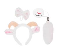 MUCKLILY Lamb Animal Ears Headband with White Plush Ram Horns and Cosplay Tail Set - Soft Farm Animal Costume Accessories for Stage Performance and Easter Party