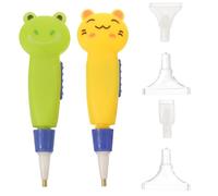 MUCKLILY Luminous Nail Art Dotting Pen Set 4 Drill Heads, Cartoon Green Frog Yellow Cat Design, Multi-functional Diamond Drill Pen for DIY Manicure and Rhinestone Application
