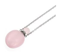 MUCKLILY Natural Rose Quartz Perfume Bottle Pendant Aromatherapy Necklace Lightweight Semi Precious Stone Essential Oil Diffuser for Meditation Stress Relief and Chakra Healing