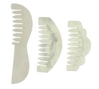 MUCKLILY Natural Xiuyan Jade Massage Comb Set 3pcs Rectangular, Scalloped, and Crescent Shapes for Hair Care and Scalp Meridian Therapy Women Hair Comb for Relaxation and Meridian Dredging