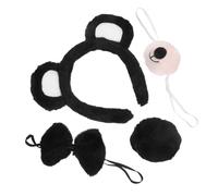 MUCKLILY Plush Bear Ear Headband with Nose Tail and Bowtie Soft Comfortable Animal Costume Accessories for Halloween Cosplay Party Snug Fit Cute Bear Ears Hairband Kit