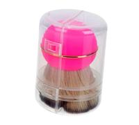 MUCKLILY Portable Fluffy Blush Brush with Cover Soft Powder Applicator for Makeup Ergonomic Small Waist Design No Shedding Cosmetic Tool for Face Pink Compact Travel Brush