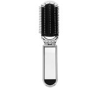MUCKLILY Portable Foldable Inflatable Cushion Comb with Mirror, Mini Travel Hairbrush for Women, Compact Silver Small Hair Comb for Purse and On-the-go Styling