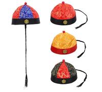 MUCKLILY Qing Dynasty Emperor Hat with Distinctive Braid, Ancient Chinese Royal Party Headwear, Adult Size Large for Drama Cosplay and Historical Costume