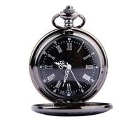 MUCKLILY Round Pocket Watch Retro Classic Dual Display Roman Numerals Steampunk Thin Chain for Men and Women Vintage Black Dial