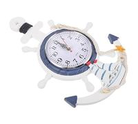 MUCKLILY Rudder Anchor Wall Clock Water Resistant Outdoor Nautical Decor Silent Mediterranean Style Wall Decor Clock