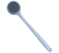MUCKLILY Silicone Body Scrubber Long Handle Double-Sided Bath Brush with Soft Bristles for Shower Back Scrubbing Exfoliating Cleansing Tool for Men and Women in Nordic Blue