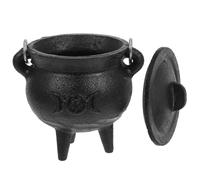 MUCKLILY Small Cast Iron Witch Pot with Mystical Moon Design and Realistic Burning Effect, Black Decorative Cauldron Bowl Enhancing Ritualistic Ambiance for Festival and Spooky Setup