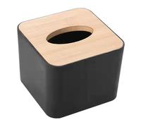MUCKLILY Square Bamboo Tissue Box Cover Organizer Elegant Napkin Holder for Home Office Bathroom Black Towel Storage Case for Desktop and Car Use