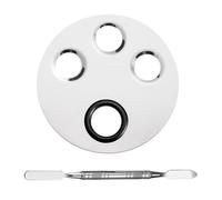 MUCKLILY Stainless Steel Makeup Nail Mixing Tray Set with 4-Compartment Palette and Mixing Stick, Multi-Purpose Manicure Art Tool for Liquid Foundation and Nail Polish, Small Round Palette