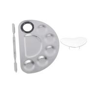 MUCKLILY Stainless Steel Nail Art Palettes Set 3pcs with Half-circle Mixing Tray Heart-shaped Finger Ring and Mixing Stick for Manicure and Makeup