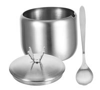 MUCKLILY Stainless Steel Spice Container with Spoon Airtight Salt Jar for Kitchen Countertop Compact Round Seasoning Box with Lid Easy-clean Sugar Holder for Home Cooking