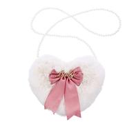 MUCKLILY Versatile Heart Shape Bowknot Fluffy Shoulder Bag for Women Casual Diagonal Crossbody Bag with Pearl Chain Strap Stylish and Practical Storage Purse for Daily Use