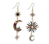 MUCKLILY Vintage Asymmetrical Sun Alloy Earrings for Women Long Diamond Pendant Ear Drops Creative Fashion Jewelry for Stylish Sky Design for Parties and Daily Wear